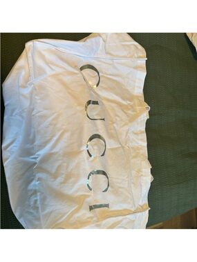 Gucci White Canvas Tote with Gold Logo